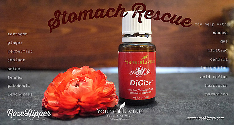 Rescue your stomach with Young Living's DiGize essential oil blend. 